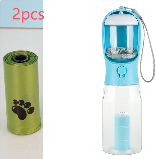 3-in-1 Multifunctional Portable Water Bottle and Food Feeder for Cats and Dogs with Leak-Proof Poop Dispenser